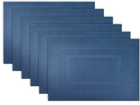 DII Tischsets aus Vinyl für den Außenbereich, Größe S/6, eingefasst, nautisches Blau, 6 Stück