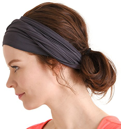 CHARM Homme Élastique Bandana Bandeau Japonais, Gris Foncé | Femme Cheveux Longs, Tête Dreads, Foulard à Enrouler