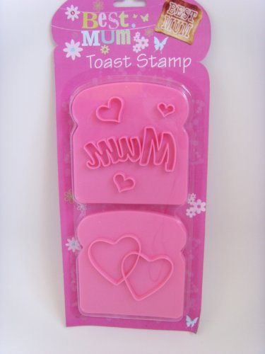 PMS Mama/Best Mum Stempel in Toast-Form, 2 Stück, 1 x mit Herzen, 1 x mit englischer Aufschrift „Mum“, geeignet für Blisterkarte, Pink