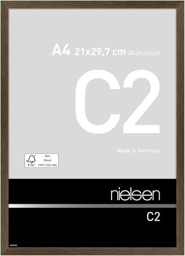 nielsen Bilderrahmen, 21 x 29,7 cm (A4), Aluminium, Walnuss matt, Dokumentenrahmen zum Aufhängen im Hoch- & Querformat, Echtglas, C2