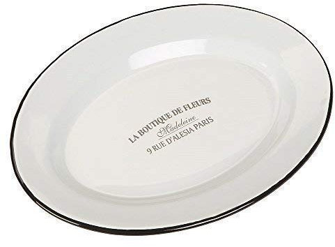 linoows Servierplatte, Vorlegeplatte, Emaille Platte im Nostalgie Stil, Weiß- Schwarz