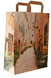 Papiertragetaschen mit Flachhenkel braun 80 g/qm Motiv: Florenz 26 + 12 x 35 cm (250 Stück)