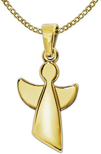 CLEVER SCHMUCK Damen Halskette Schutzengel Anhänger 15 mm schlicht abstrakt geschlossen hochglänzend poliert Kette Weitpanzer 45 cm beides 333 Gold 8 Karat im Schmucketui