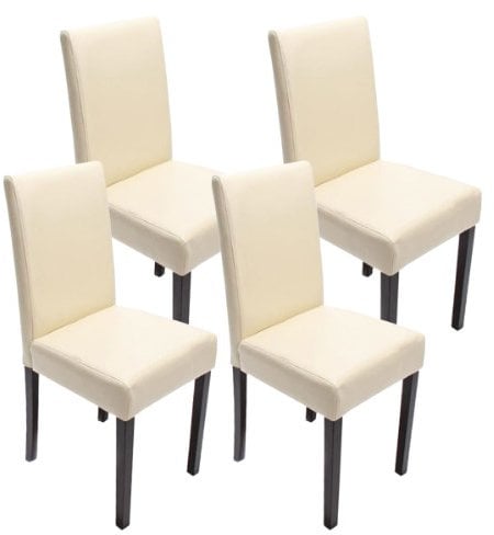 Mendler 4er-Set Esszimmerstuhl Stuhl Küchenstuhl Littau MVG-Zertifiziert - Kunstleder, Creme dunkle Beine
