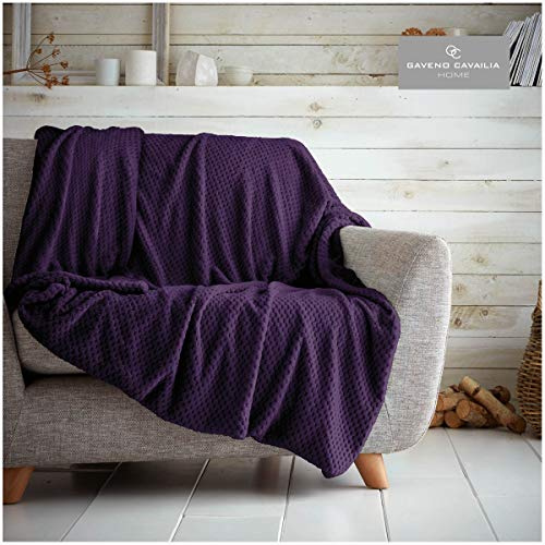 GC GAVENO CAVAILIA Waffle Popcorn Double Throw - Soft Honeycomb Textured Blanket for Sofa and Bed | Lightweight, Fluffy, Easy Care Bedspread | Cosy, Warm Throw for All Seasons, (150x200 cm) Purple