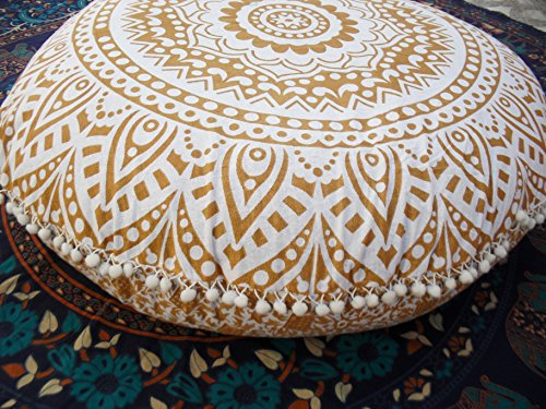 Traditional Jaipur Mandala-Bodenkissen, großes Dekokissen, runde Kissenbezüge 32 Zoll, Boho-Kissenbezüge, indisches Outdoor-Kissen
