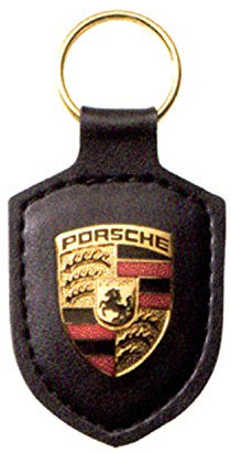 Porsche Crest Logo Black Leather Key Chain