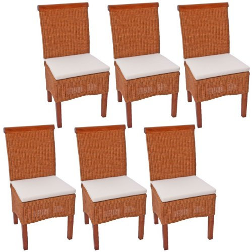 Mendler 6er-Set Esszimmerstuhl M42, Rattan - mit Sitzkissen