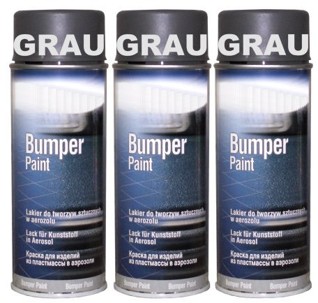 3 Spraydosen Bumperlack grau Speziallack für Kunststoff Stoßstangen