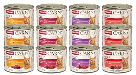animonda Carny Adult Herzhafte Variation (12 x 200 g), Katzennassfutter für ausgewachsene Katzen, Nassfutter mit 100 % frischen, fleischlichen Zutaten, Katzenfutter ohne Getreide und Zucker