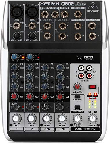 Behringer Q802USB Xenyx Premium 8-Kanal 2-Bus Mixer mit Mic Preamps/Kompressoren/British EQs und USB/Audio Interface