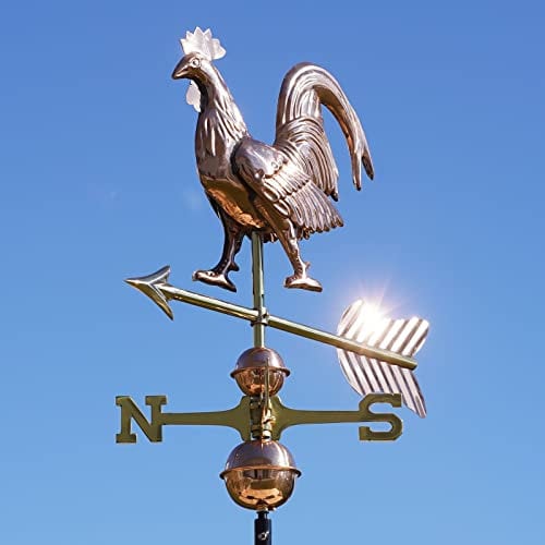 Linneborn 3D Wetterhahn Motiv Hahn aus Kupfer inkl. Universalhalterung. Windrichtungsanzeiger Windspiel Wetterfahne fürs Dach