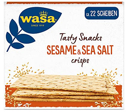 Wasa Tasty Snacks Crisps Sesam & Meersalz 190g | Extra dünner Knäckebrot-Snack mit Sesamsamen und Meersalz, 2 Packs, Ideal zum Snacken