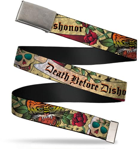 Buckle-Down Damen Web Belt Death Before Dishonor Tattoo 1.5 Grtel, Mehrfarbig, 4 cm Breit / 42 cm Hosen Größe