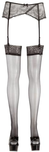 Cottelli Collection Stockings & Hosiery - erotische Strümpfe mit Spitzenabschluss, verführerische Strapsstrümpfe für Frauen, Dessous, schwarz