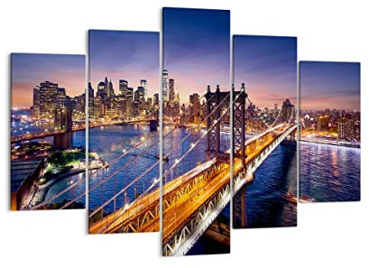 Bilder auf Leinwand 150x100cm Leinwandbild Usa amerika new york manhattan Groß XXL Wanddeko Bild Schlafzimmer Set 5 teilige Wandbilder Dekoration Wohnzimmer Canvas Wand Kunstdruck Art EA150x100-2820