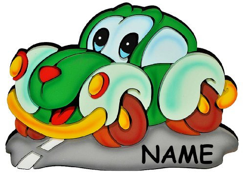alles-meine.de GmbH 3-D Wandbild/Türschild/Wandtattoo - XL Auto grün - Wetterfest - incl. Namen - Bild Kinderzimmer Wandsticker Wanddeko Namensschild