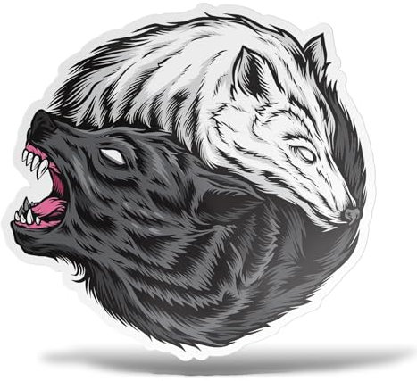 ERREINGE - Adesivo 12 cm LUPO TAO YIN YANG - Sticker PVC | Decal compatibile per Auto, Moto, Scooter, Casco, Laptop, Camper, Cofano, Bici