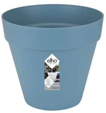 Elho Loft Urban Rond 20 - Pot De Fleurs pour Extérieur - Plastique 100% recyclé - Ø 19.3 x H 17.5 cm - Bleu/Bleu Vintage