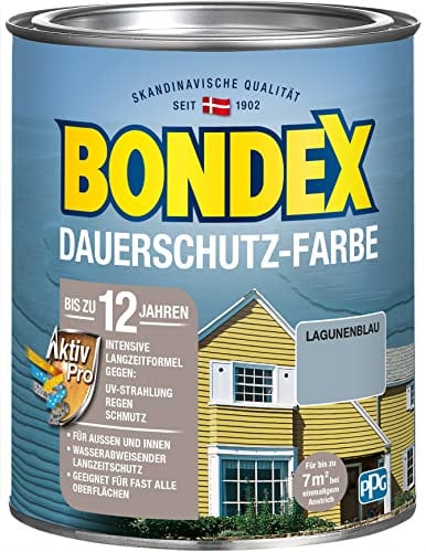 Bondex Dauerschutz Farbe Lagunenblau 0,75 L für 7 m² | Hervorragende Farbstabilität | Wetter- und UV-Schutz - bis zu 12 Jahre | Seidenglänzend | Dauerschutzfarbe | Holzfarbe