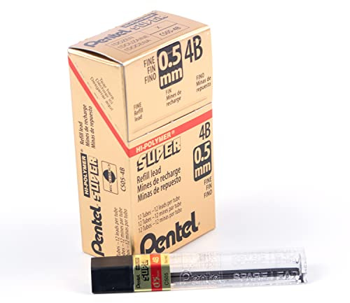 Pentel Super Hi-Polymer Lead Refill, 0.5mm, Fine, 4B, 144 Pieces of Lead (C505-4B)