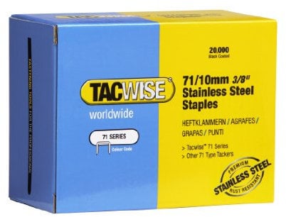 Tacwise 0375 Grapas de Acero Inoxidable 71/10mm, Caja de 20,000 Grapas de Acero Inoxidable Inclinados 71/10mm