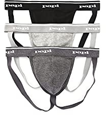 papi mens 3-pack Jockstrap, Athletic Supporter, Breathable Male Workout Underwear Pack of 3, Black/Charcoal/Heather Grey, Medium US