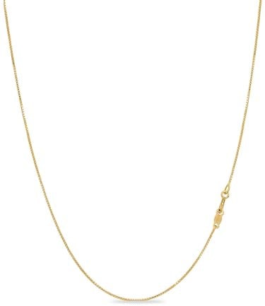 KEZEF 18ct Gold Plated Sterling Silver Italian Box Chain Necklace for Women, Girls and Men | Thin and Strong 0.7mm Solid 925 Silver Necklace with Spring Ring Clasp - 12 Inches | 30cm