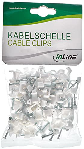 Inline® Graffe fermacavo con chiodo per Cavo Piatto, 10mm, Bianca, 100pz