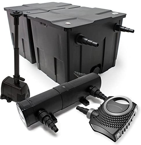 Wiltec Komplettset: CBF-350B Teichfilter bis 60000 L Teichfilteranlage Durchlauffilter, NEO10000 Teichpumpe 10000l/h 80W, CUV-218 Teichklärer UVC Klärer mit 18W, HJ-943 Springbrunnenpumpe 800l/h 16W
