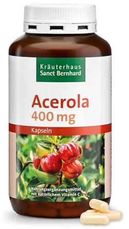 Sanct Bernhard Acerola-Kapseln mit natürlichem Vitamin C, Acerolafrucht-Pulver 300 Kapseln
