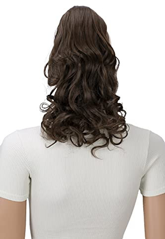 CAISHA 2 IN 1 30cm Und 40cm Haarteil Kate mit Butterflyklammer Zopf Pferdeschwanz Haarverlängerung Voluminös Gewellt Braun H4-2