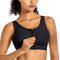 SYROKAN Women's Sports Bra High Impact Front Fastening Zipper Wireless Post Surgery Support Workout Bra Black 32B
