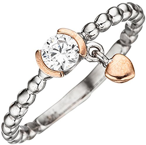 Jobo Damen Ring Kugel 925 Sterling Silber bicolor 1 Zirkonia Kugelring Größe 56