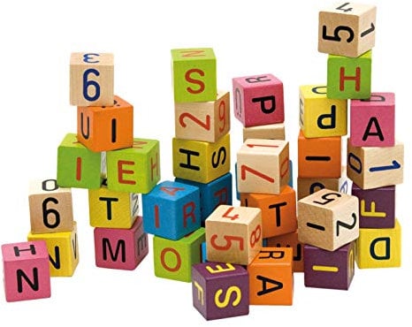 woody BAUSTEINE Steine BAUKLÖTZE Zahlen Buchstaben Holz HOLZBAUSTEINE 40tlg