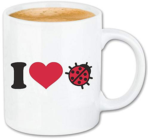 Reifen-Markt Kaffeetasse I LOVE MARIENKÄFER - KÄFER - INSEKT - UNGEZIEFER - GLÜCKSKÄFER Keramik 330 ml in Weiß