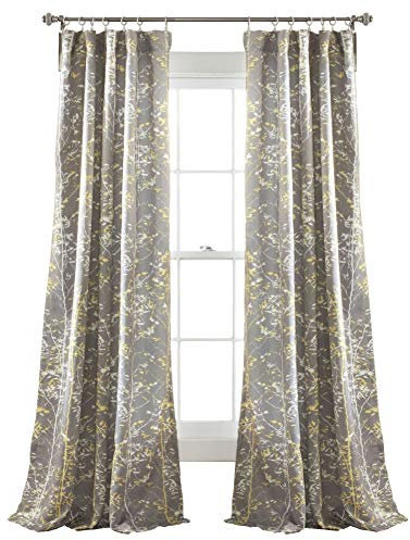 Lush Decor Fenstervorhang Forest mit Waldmotiv, 2 Stück, 213,4 x 132,1 cm, grau/gelb