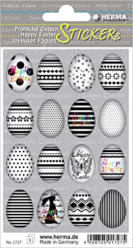 HERMA 1727 Ostern Sticker für Kinder, Eierset (48 Aufkleber, Papier, matt) selbstklebend, permanent haftende Motiv Etiketten zur Deko für Mädchen und Jungen, schwarz / weiß