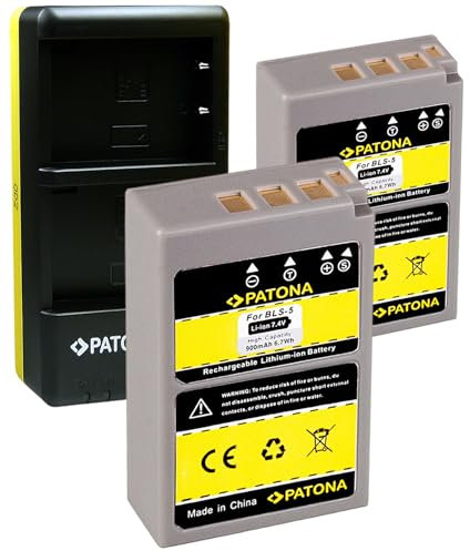 PATONA Dual Ladegerät mit 2X Akku BLS-5 Kompatibel mit Olympus BLS-50, BLS5, E-450, OMD E-M10, Stylus 1, E-PL5, E-PL6, E-PL7, E-PL8, E-PL9, E-PL10