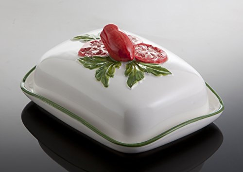 Bassano Ausgefallene italienische Keramik Butterdose mit Tomatendekor 18x14