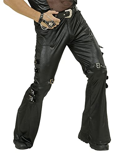 W WIDMANN MILANO Party Fashion - Pantalon de Rockeur | Pantalon en simili cuir noir au look motard, motard et punk, pour le carnaval et les soirées à thème