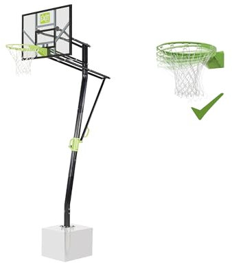 EXIT Toys Galaxy Basketballkorb mit Dunkring zur Bodenmontage Outdoor - Inkl. Basketballdunkring, Netz und Ständer - In 5 Höhen verstellbar - Für Kinder und Erwachsene - Robuster Rahmen - Grün/Schwarz