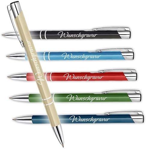 1 Metall Kugelschreiber in Gold mit Gravur - Druckkugelschreiber für Firmen - Schreibstift für Büro, Schule und Uni - blaue Schreibmine