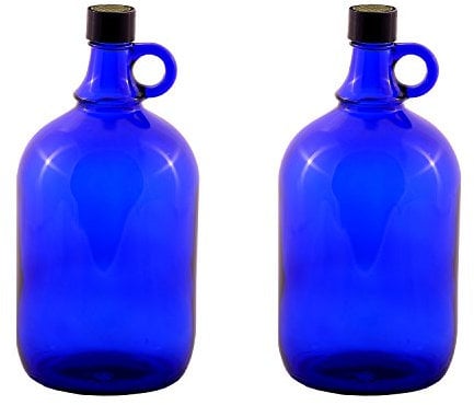 Unbekannt Glasballonflasche 2x2 Liter, blau, Verzierung Blume des Lebens, Flasche aus Blauglas mit Schraubverschluss und Henkel