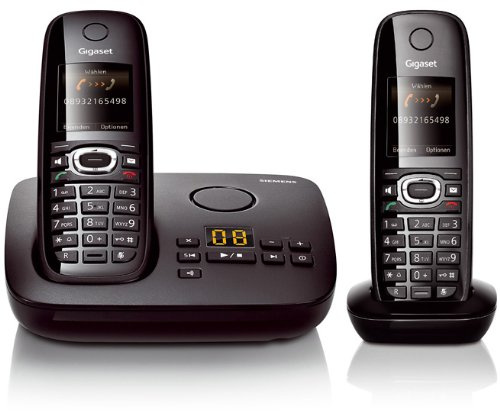 Siemens Gigaset C595 DUO schwarz, analog Telefon mit 2 Mobilteilen - Anrufbeantworter - schnurlos – ECO DECT, Freisprechen, Adressbuch für 150 Eintraege