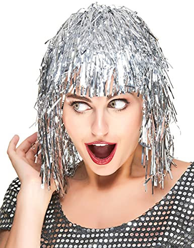 Folienperücke Lametta silber für Damen - Grau, Silber