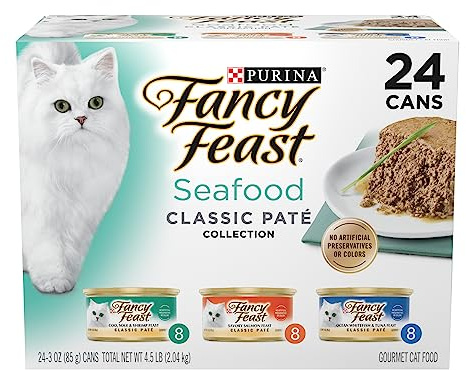 Purina Fancy Feast Seafood Pate Wet Cat Food Variety Pack (24) 3oz Cans