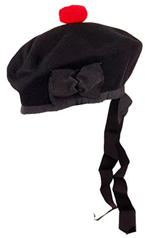 The Scotland Kilt Company Herren Schwarz Balmoral Mütze Hut Röhrenartig Band Größen 54-61cm - Schwarz, 61cm/7 5/8in