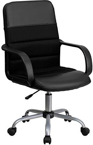 Flash Furniture Manor Mid-Back Swivel LeatherSoft Desk Chair with Headrest and Padded Arms, Adjustable Height Padded Ergonomic Office Chair, Black