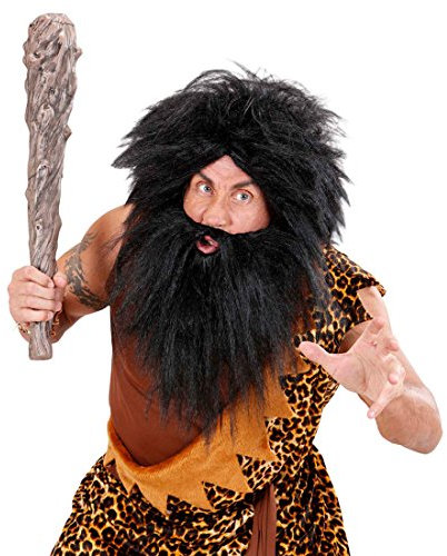 NET TOYS Neandertaler Perücke mit Bart Piratenperücke schwarz Steinzeit Perücke Pirat Barbar Wikinger Kostüm Zubehör